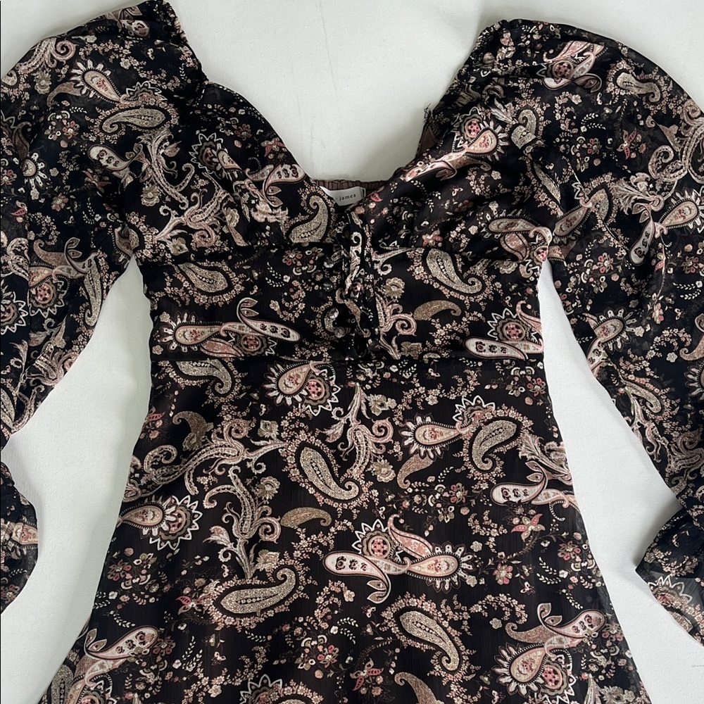 Elegant Paisley Print Black Dress